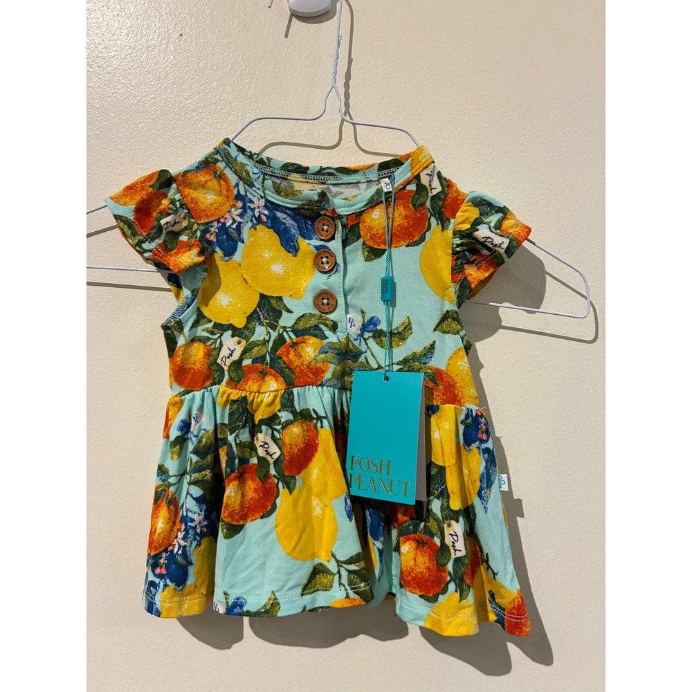 Posh Peanut Baby Girl Citrus Print Bamboo Peplum Bodysuit 3-6 Months NWT